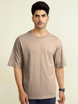 DaMENSCH - Beige Oversized Solid T-Shirt