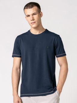 DaMENSCH - Men Solid Navy Blue Regular Fit T-Shirt