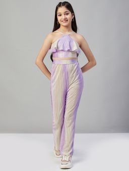 Stylo Bug - Girls Ombre Halter Neck Layered Party Wear Top with Pant -Purple (Set of 2)