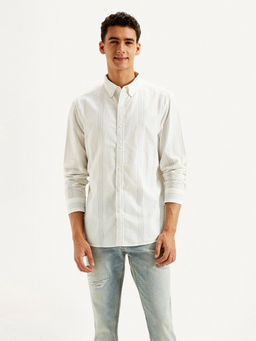 Levi's - Men's White Striped Slim Fit Shirt