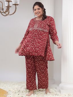 Bani Women - Plus Size Maroon Tunic & Trouser (Set of 2)