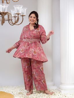 Bani Women - Plus Size Pink Tunic & Trouser with Belt (Set of 3)