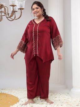 Bani Women - Plus Size Maroon Tunic & Trouser (Set of 2)