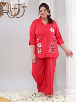 Bani Women - Plus Size Red Shirt & Trouser (Set of 2)