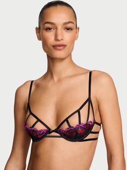 Victoria's Secret - Very Sexy Cherry Pop Embroidery Unlined Peekaboo Demi Black Bra
