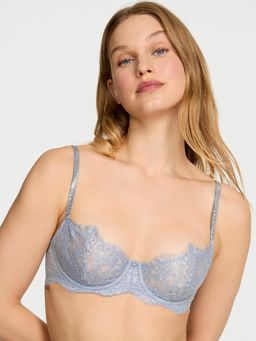 Victoria's Secret - Dream Angels Wicked Twinkle Silver Lace Unlined Balconette Blue Bra