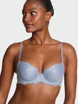 Victoria's Secret - Dream Angels Twinkle Silver Lace Lightly Lined Demi Blue Bra