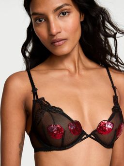 Victoria's Secret - Very Sexy Cherry Sequin Shine Unlined Demi Black Bra