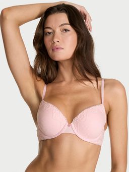 Victoria's Secret - The T-Shirt Perfect Shape Cotton Shadow Stripe Lace-Trim Push-Up Pink Bra