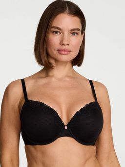 Victoria's Secret - The T-Shirt Perfect Shape Cotton Shadow Stripe Lace-Trim Push-Up Black Bra