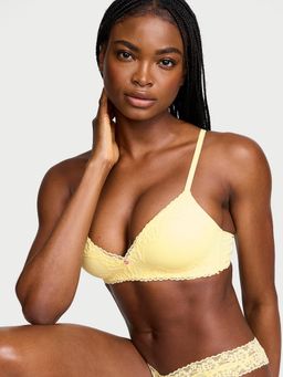 Victoria's Secret - The T-shirt Cotton Shadow Stripe Lace-Trim Wireless Yellow Bra