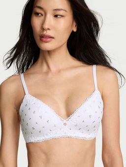 Victoria's Secret - The T-Shirt Cotton Shadow Stripe Lace-Trim Lightly Lined Wireless White Bra