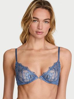 Victoria's Secret - Very Sexy Denim Rose Lace Unlined Demi Blue Bra