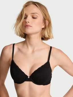 Victoria's Secret - The T-shirt Cotton Lace-Trim Lightly Lined Black Bra