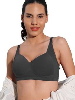 BODYSIZE - Women's Padded Cotton Lycra Wire Free High coverage Grey Bra