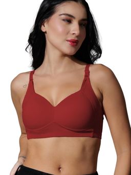BODYSIZE - Women's Padded Cotton Lycra Wire Free High coverage Maroon Bra