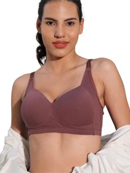 BODYSIZE - Women's Padded Cotton Lycra Wire Free High coverage Mauve Bra