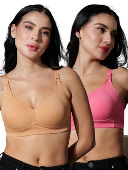 BODYSIZE - Women's Cotton Lycra Wire Free High coverage Padded Multi-Color Bra (Pack of 2)