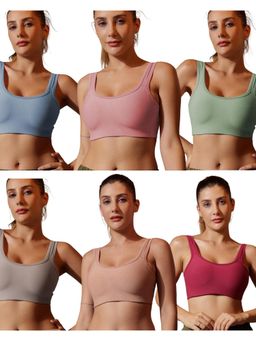 BODYSIZE - Women’s Everyday Non-Padded Cotton Slip-On Multi-Color Bra (Pack of 6)
