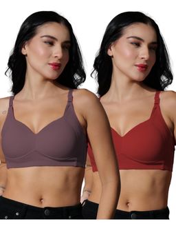 BODYSIZE - Women's Cotton Lycra Wire Free High coverage Padded Multi-Color Bra (Pack of 2)