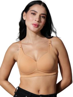 BODYSIZE - Women's Padded Cotton Lycra Wire Free High coverage Nude Bra