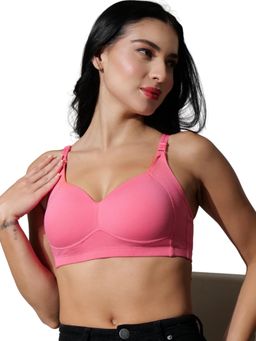 BODYSIZE - Women's Padded Cotton Lycra Wire Free High coverage Pink Bra