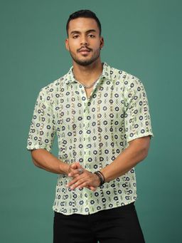 RIGO - Men Green Floral Crochet Shirt