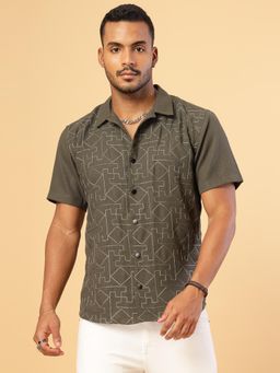 RIGO - Men Olive Embroidered Linen Shirt