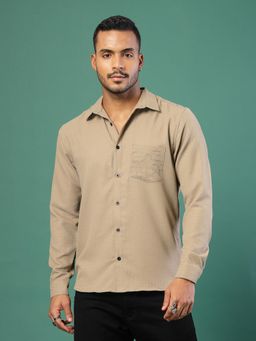 RIGO - Men Beige Embroidered Linen Shirt
