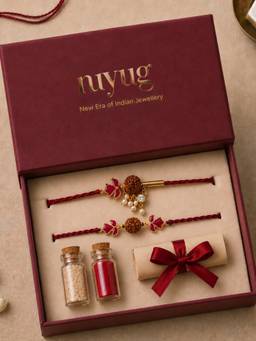 Nuyug - Divine Red Kundan Rudraksha Rakhi Gift Set