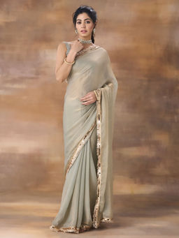 Kasee - Silk Solid Embellished Saree with Unstitched Blouse