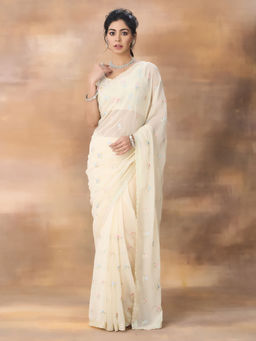 Kasee - Georgette Embroidered Sequinned Saree with Unstitched Blouse