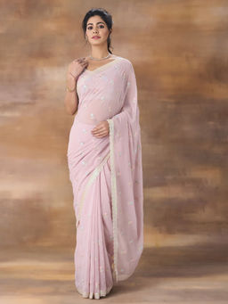 Kasee - Georgette Embroidered Sequinned Saree with Unstitched Blouse