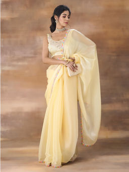 Kasee - BurBerry Mirror Work Saree with Unstitched Blouse