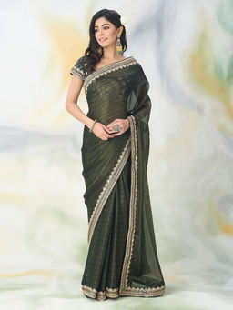Kasee - Silk Blend Embroidered Saree with Unstitched Blouse