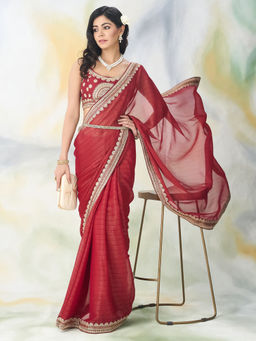 Kasee - Silk Blend Embroidered Saree with Unstitched Blouse