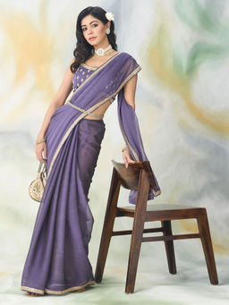 Kasee - Silk Embroidered Solid Saree with Unstitched Blouse