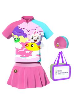Little Surprise Box - T-Shirt & Skirt Mint & Pink Swimwear+ swimcap UPF50+ (Set of 4)