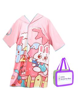 Little Surprise Box - Pink Bunny Hooded Swim Poncho/ Beach Coverup Towel (Set of 2)