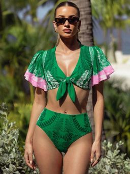 Addery - Green Printed Regular Bikini Top and Bikini Bottom