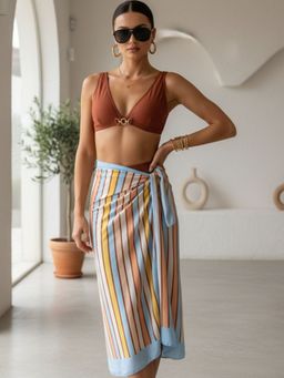 Addery - Rust Solid Regular Bikini Top and Bottom with Sarong