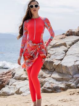 Addery - Pink Printed Regular Swimsuit and Sarong