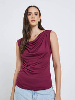 Styli - Burgundy Solid Polyester Regular Top