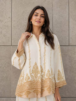 Styli - Off White Floral Polyester Oversized Shirt