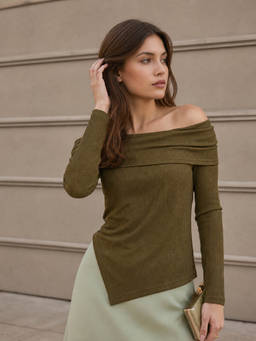 Styli - Olive Solid Polyester Regular Top