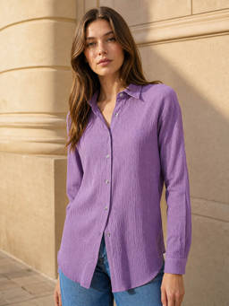 Styli - Womens Polyester Solid Lavender Shirt