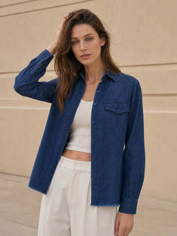Styli - Womens Cotton Solid Dark Blue Shirt