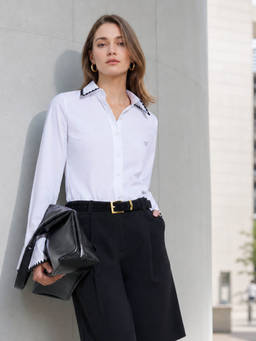 Styli - Womens Cotton Solid Off White Shirt