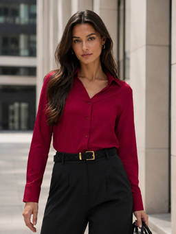 Styli - Women Red Textured Fitted Full-Sleeves Shirt