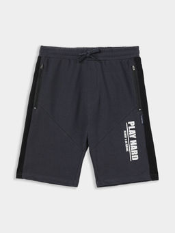 Lil Tomatoes - Boys Typography Cotton Looper Bermuda Charcoal